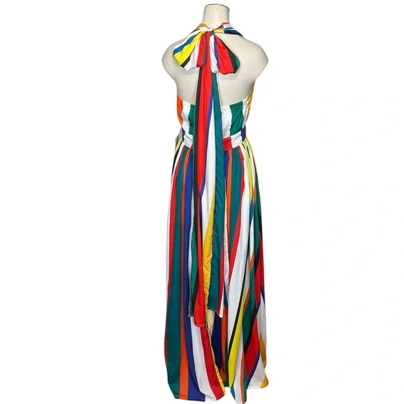 BOSTON PROPER sz 2 Pleated Wild Halter Maxi Sundress Multi - Picture 5 of 15